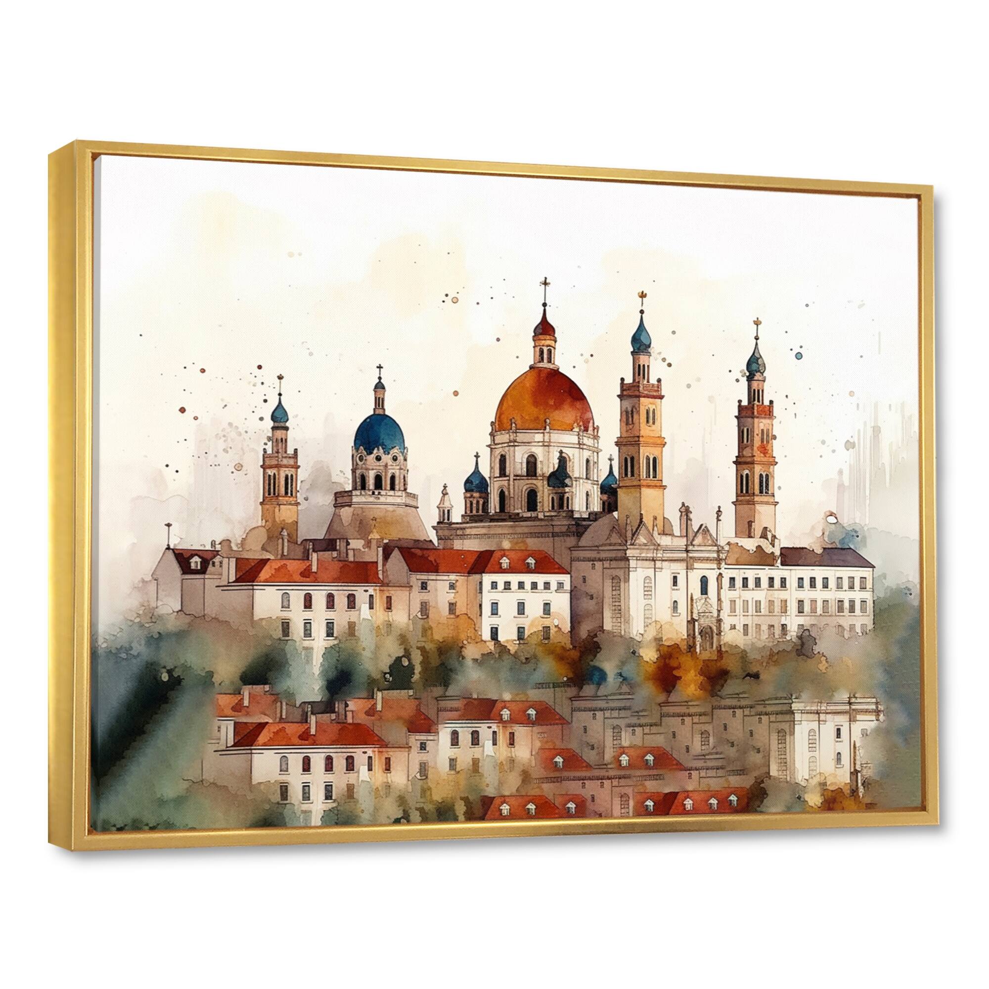 Designart "Brown And White Munich In Golden Splendor" City Art Deco